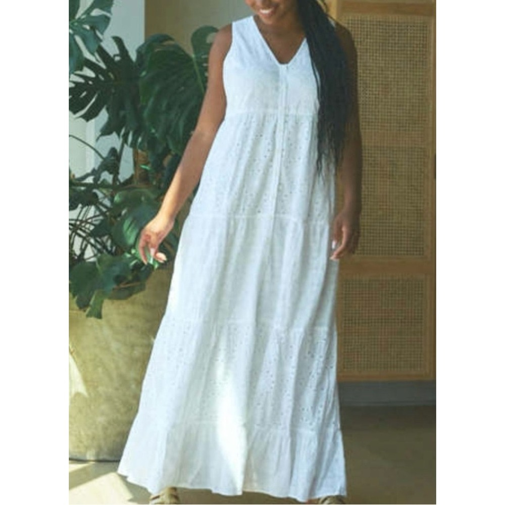 Oh Joy! x The Odells Maxi Dress Womens 1X White Eyelet Tiered Sleeveless